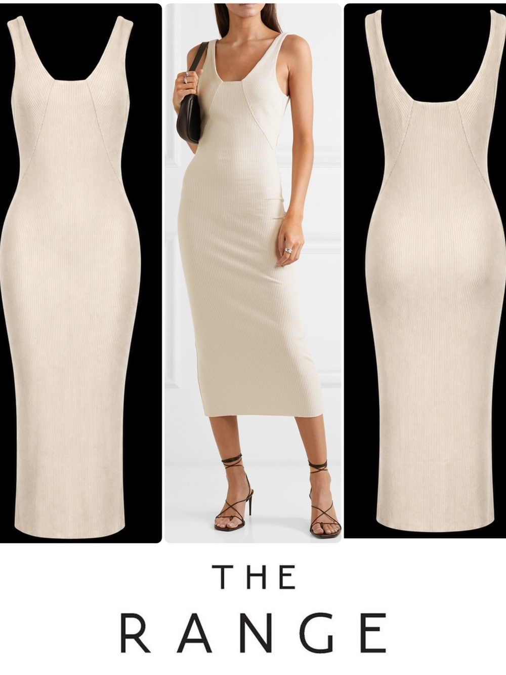 The Range Alloy Ribbed Knit Bodycon Midi Dress in Cream Women's Small